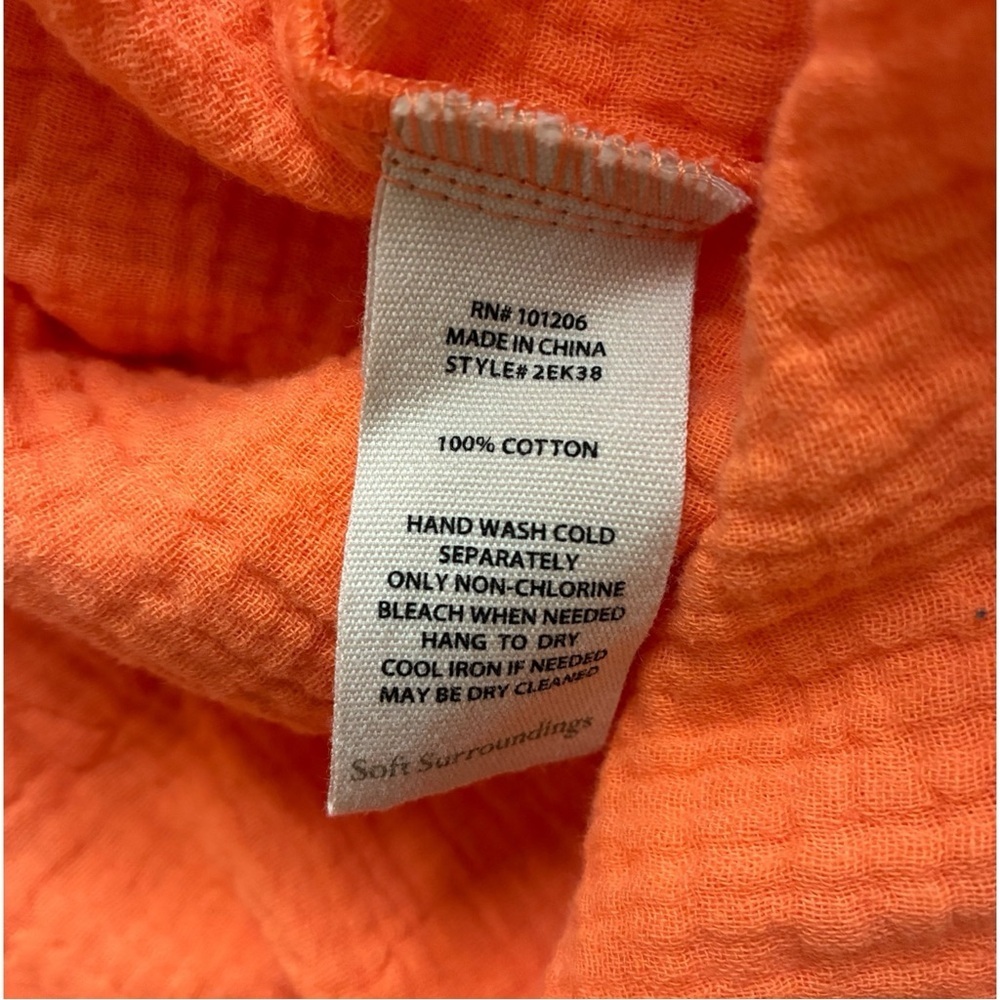 Soft Surroundings Araza Gauze Tunic Top Orange Cotton Pockets Small Vacation - Picture 4 of 7